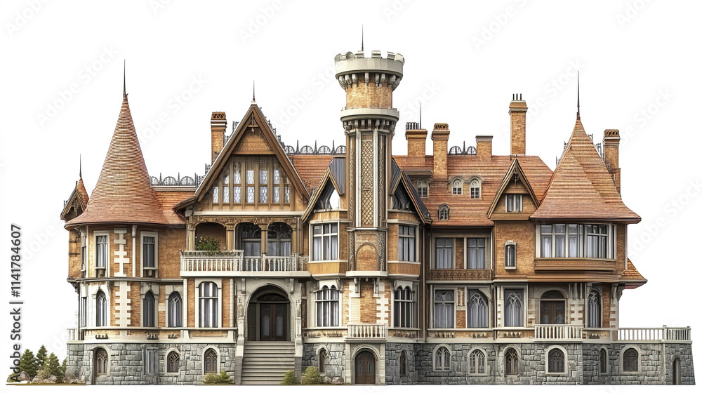 Obraz premium Castle like luxury house with grand and regal design, showcasing intricate architecture