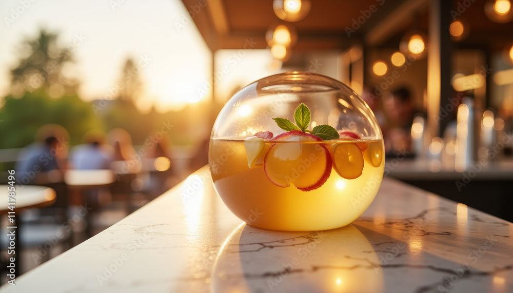 Innovative cocktail creation at sunset in a trendy outdoor bar Innovative cocktail creation at sunset in a trendy outdoor bar
