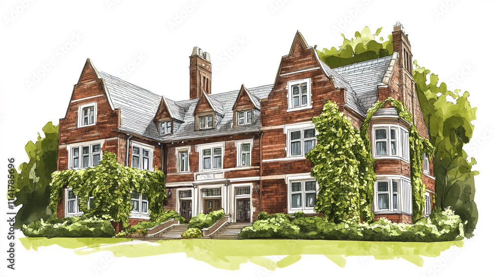 classic ivy covered university building with red brick architecture classic ivy covered university building with red brick architecture