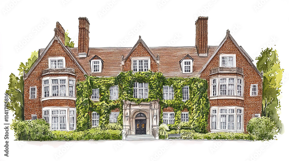classic ivy covered university building with brick architecture and large windows classic ivy covered university building with brick architecture and large windows