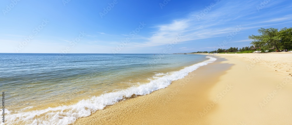 Obraz premium Beautiful beach with a clear blue sky and a gentle ocean breeze. Banner