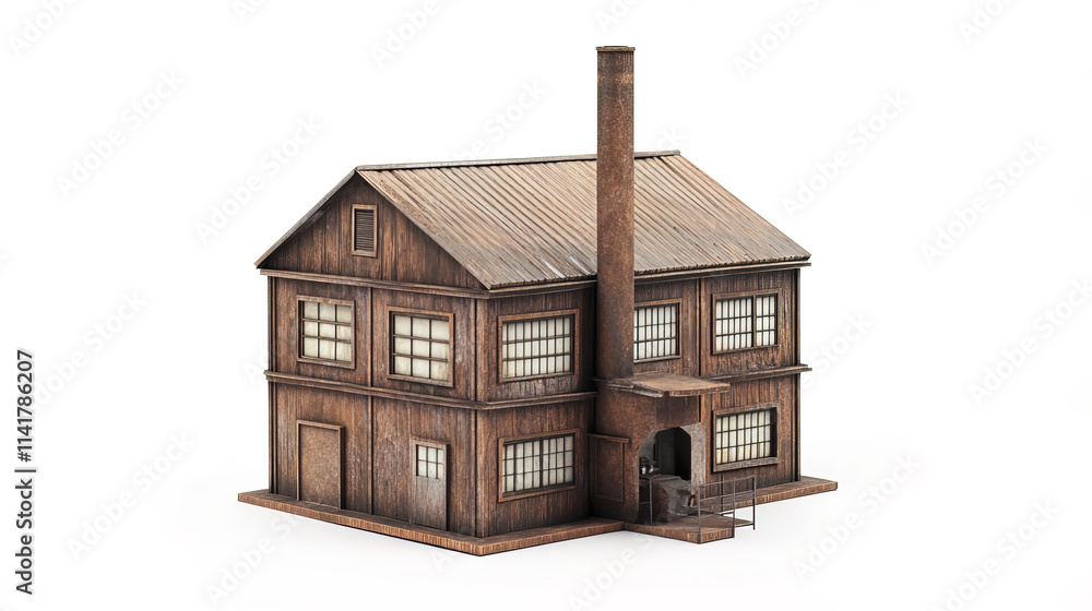 Artisanal factory building model with rustic design and chimney Artisanal factory building model with rustic design and chimney