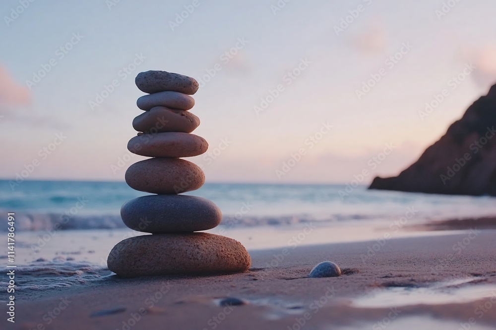 Balanced Stones on a Tranquil Beach Symbolizing Stability and Trust Balanced Stones on a Tranquil Beach Symbolizing Stability and Trust