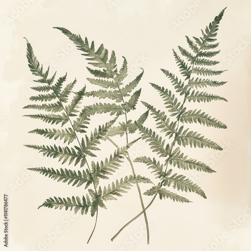 A delicate illustration of ferns showcasing their intricate leaf patterns against a soft, neutral background.