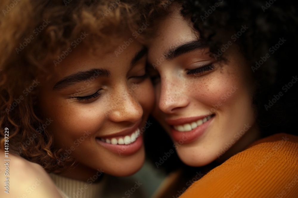 Two friends embracing their warm smiles reflecting a genuine bond and connection Two friends embracing their warm smiles reflecting a genuine bond and connection