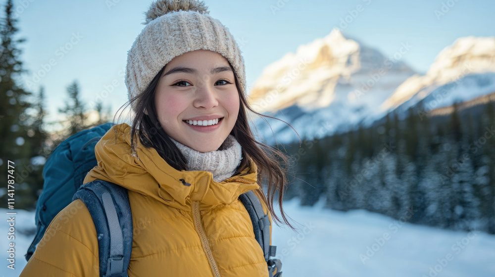 Japanese women snowshoeing together in winter at Banff National Park Canada Japanese women snowshoeing together in winter at Banff National Park Canada