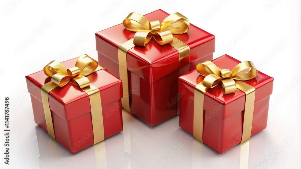 3D Realistic Red Gift Boxes with Gold Ribbon - Surprise Gift Set