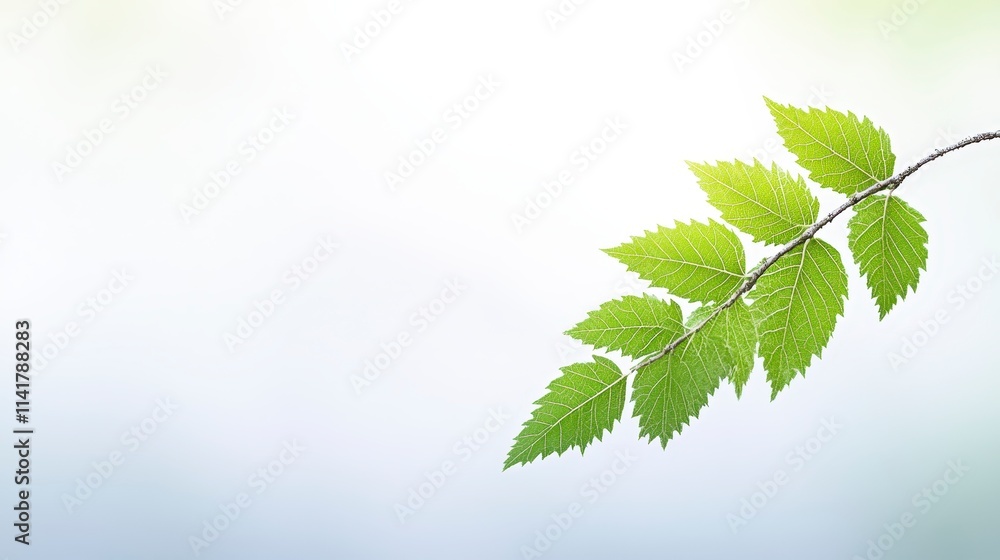 A single green leaf branch against a soft, blurred background, evoking a sense of tranquility and nature. A single green leaf branch against a soft, blurred background, evoking a sense of tranquility and nature.