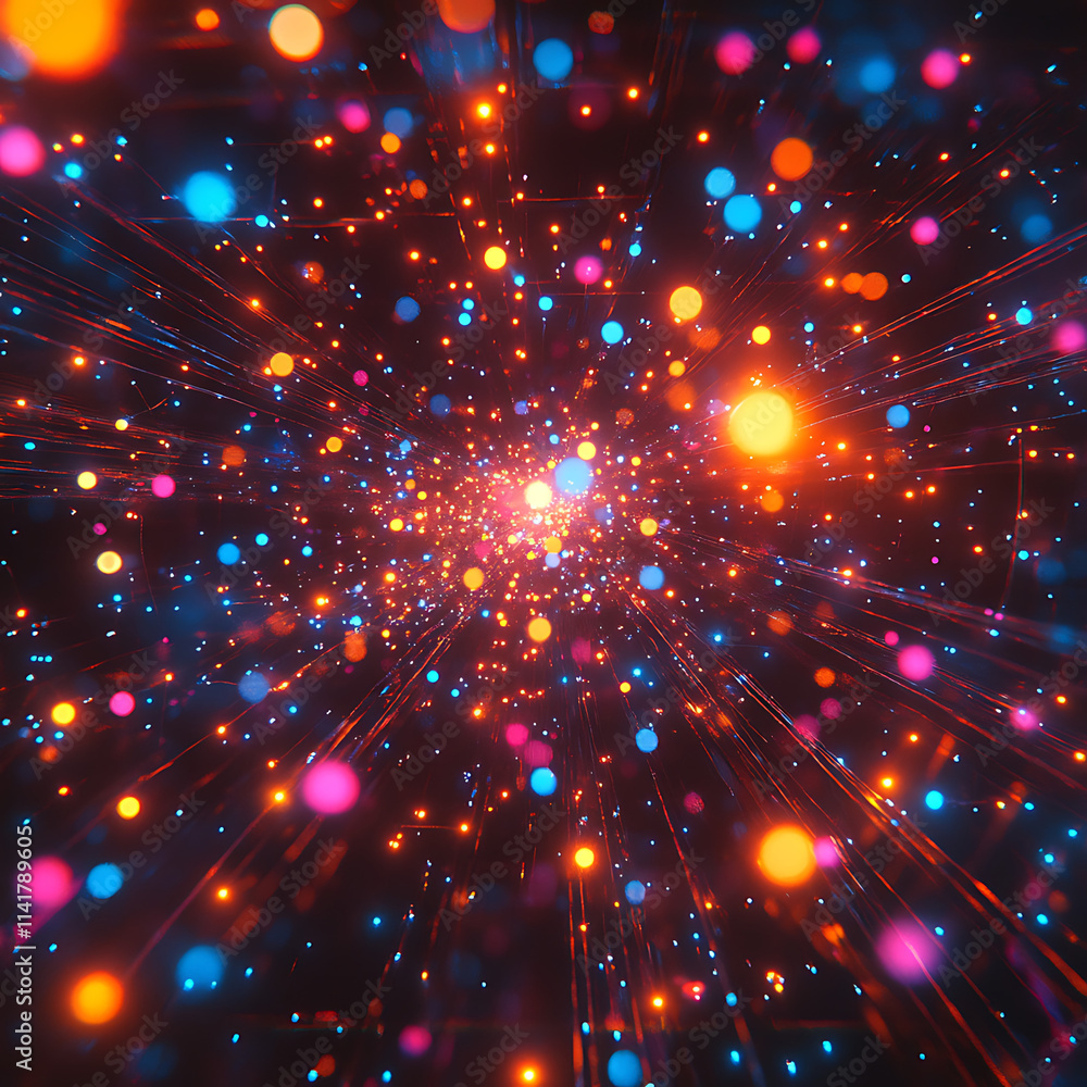 Naklejka premium Neon Network Connectivity with Complex Geometric Patterns