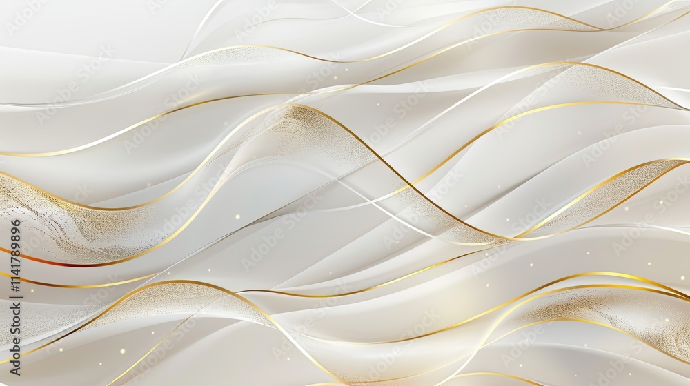 Obraz premium Elegant abstract waves in white and gold, creating a modern and sophisticated background.
