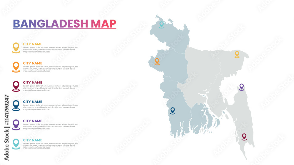 Obraz premium Bangladesh Modern Map Infographic Template, Detailed infographic map of Bangladesh Popular City