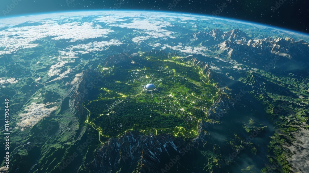 Futuristic sustainable space exploration mission earth view digital landscape cosmic environment high-tech concept Futuristic sustainable space exploration mission earth view digital landscape cosmic environment high-tech concept