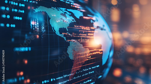 Visual of a digital globe with economic policies map