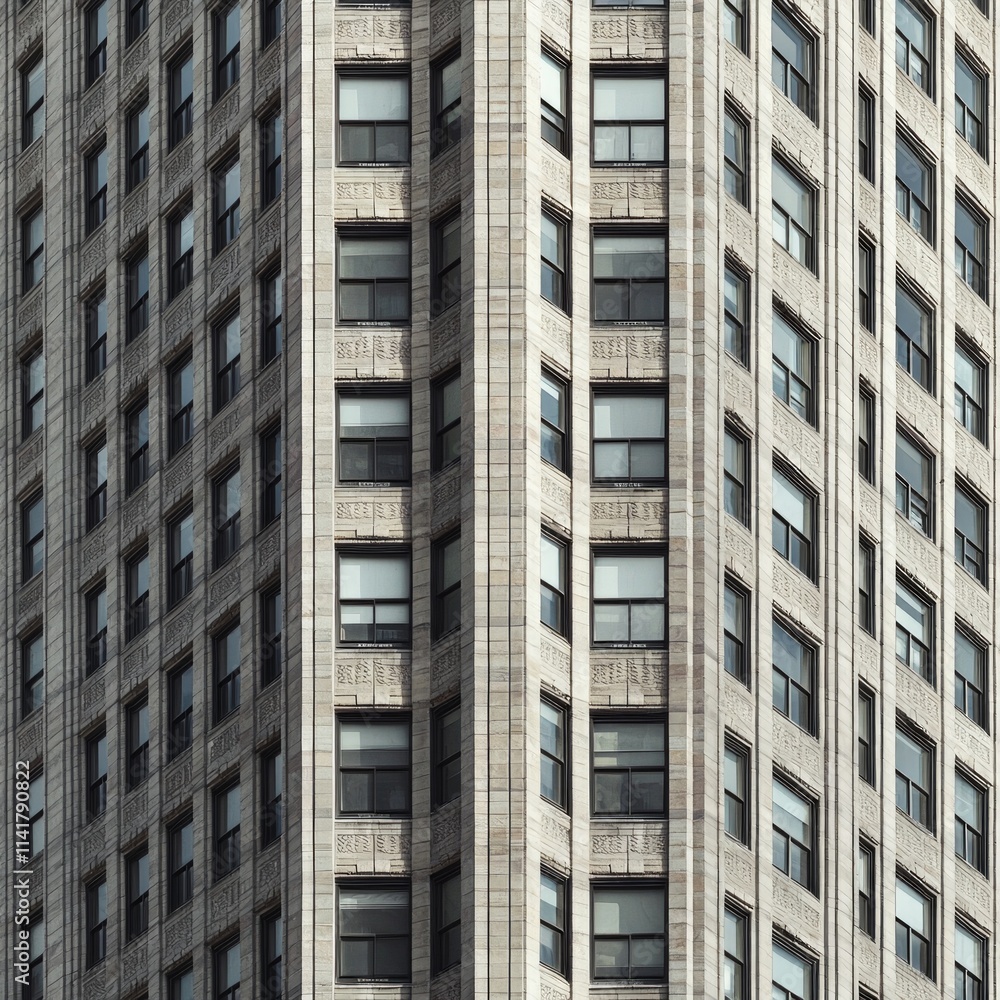 A tall building, gray in tone, with a gray stone texture, a symmetrical composition A tall building, gray in tone, with a gray stone texture, a symmetrical composition