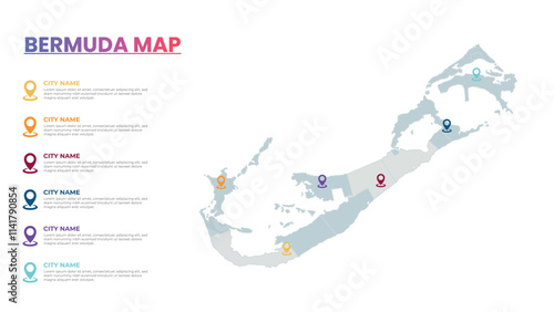 Bermuda Modern Map Infographic Template, Detailed infographic map of Bermuda Popular City