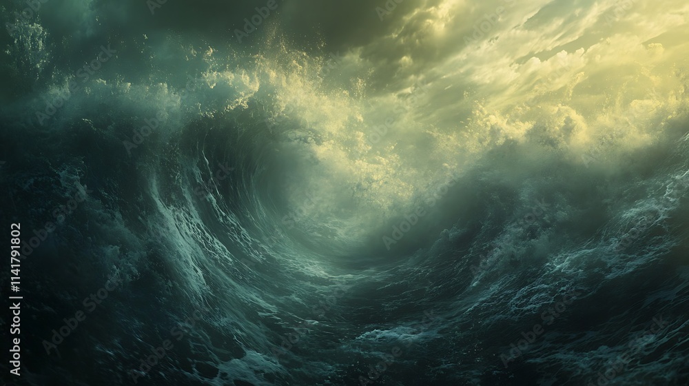 Fototapeta premium Immense ocean wave under stormy sky.