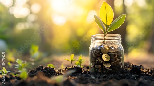 Wallpaper Mural Stock market growth concept with coins and increasing investment charts  Torontodigital.ca