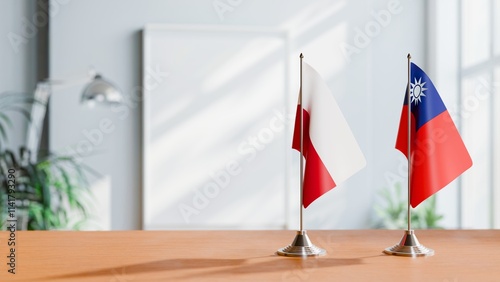 Fotografie FLAGS OF POLAND AND TAIWAN ON TABLE