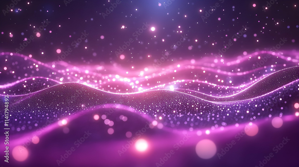 Abstract purple and pink glowing wave background with particles. Abstract purple and pink glowing wave background with particles.