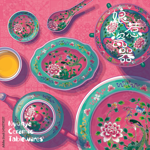 Nyonya Phoenix Ceramic Tablewares. Translation: Nyonya Ceramic Tablewares.