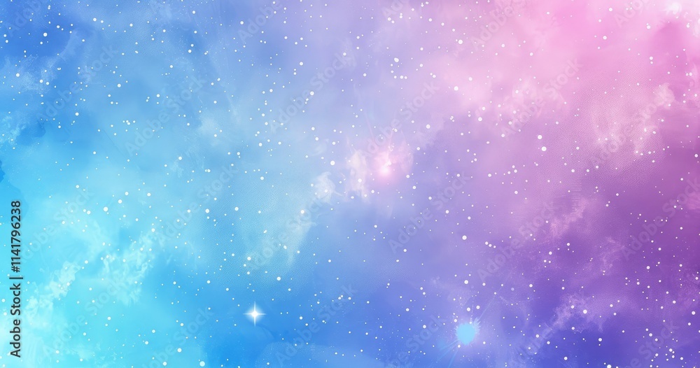 Fototapeta premium A dreamy cosmic background featuring soft pink and blue hues with scattered stars.