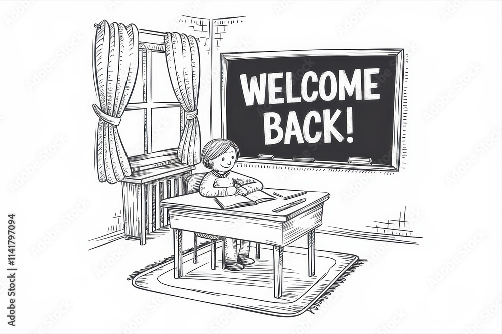 Fototapeta premium Happy Student Returns to School Classroom Welcome Back