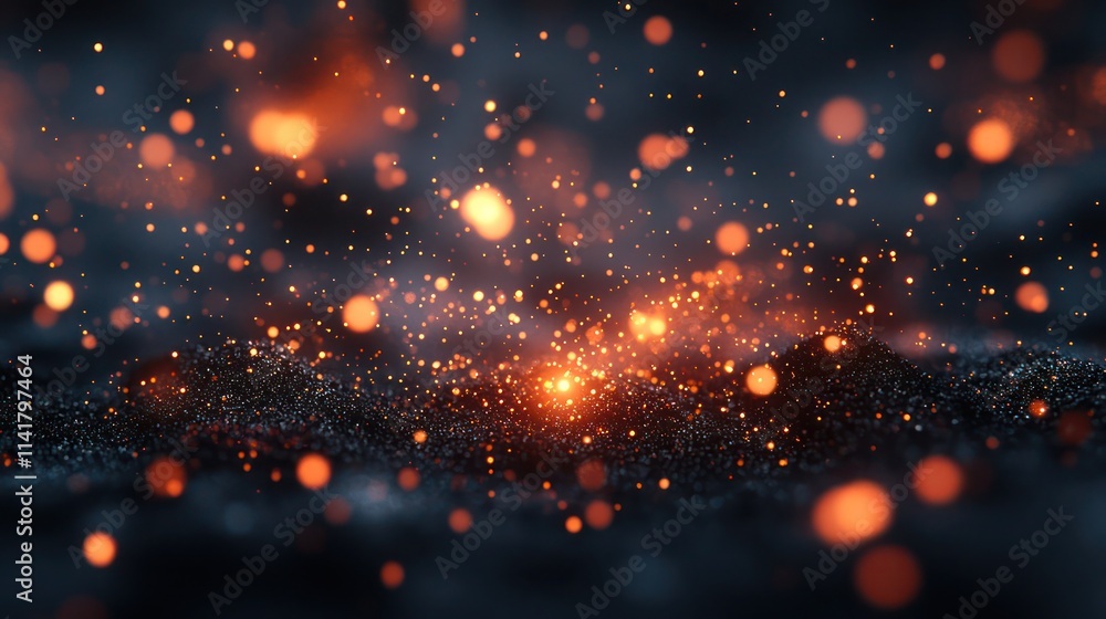 Abstract fiery particles explosion on dark surface. Abstract fiery particles explosion on dark surface.