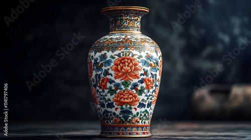 Beautiful traditional oriental vase with floral motifs and intricate patterns on an isolated background, highlighting cultural heritage photo