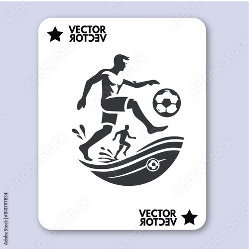 People play beach soccer. Active sports sea sandy coast. Guys pass ball each other on tropical beach. Open training for professionals and fun team game vacationers. Vector flat illustration isolated