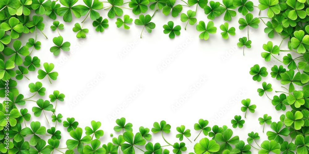 Green Clover Frame, Blank, White Background, Copy Space, Conceptual Photography Green Clover Frame, Blank, White Background, Copy Space, Conceptual Photography