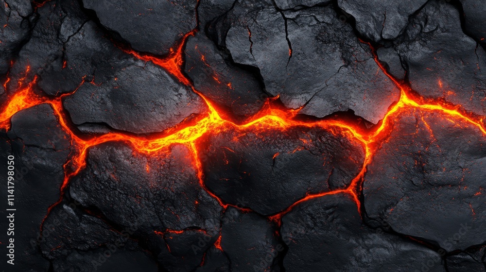 Molten Lava Flows Through Cracked Volcanic Rock Molten Lava Flows Through Cracked Volcanic Rock