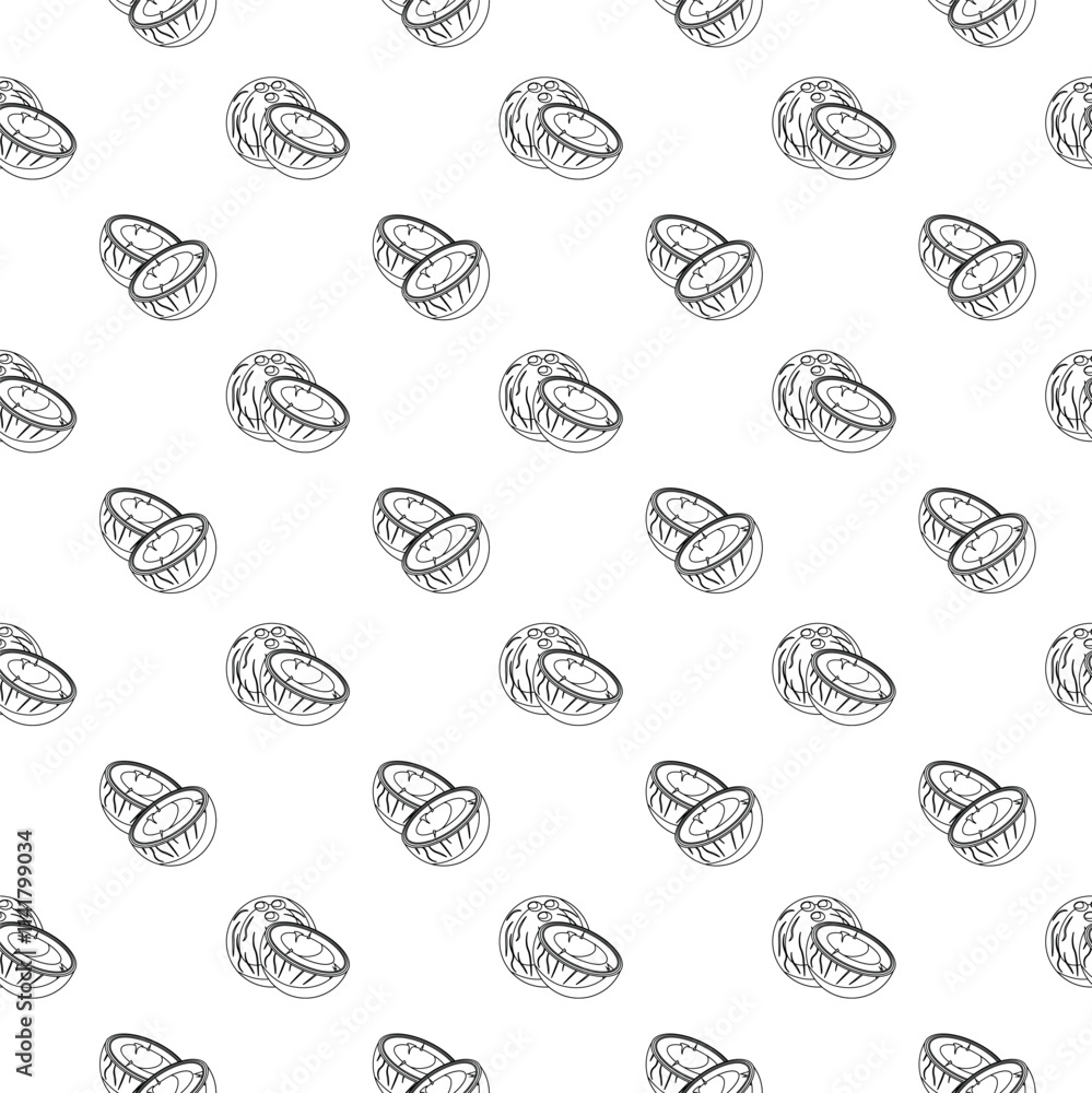 Coconut outline seamless pattern on white background. Wrapping paper, gift card, poster, banner design. Home decor, modern textile print. Summer bright geometric fruits patterned. Coconut outline seamless pattern on white background. Wrapping paper, gift card, poster, banner design. Home decor, modern textile print. Summer bright geometric fruits patterned.