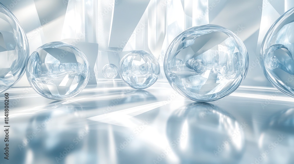 Abstract futuristic interior with translucent spheres and light reflections. Abstract futuristic interior with translucent spheres and light reflections.