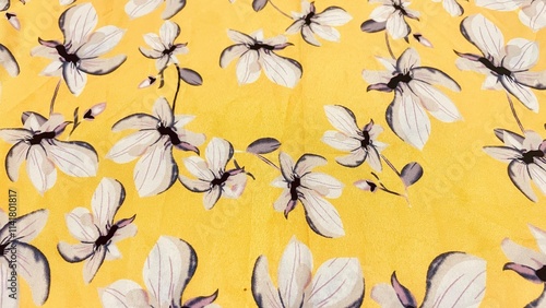  Seamless floral pattern with yellow flowers and butterflies photo