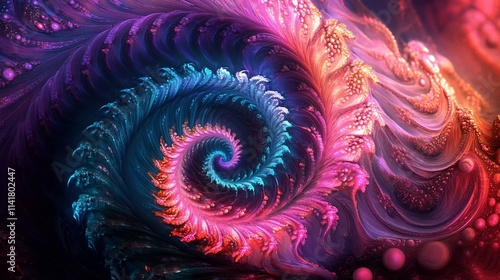 Mesmerizing Spiral of Vibrant Neon Lights in Pink Blue and Purple Tones photo