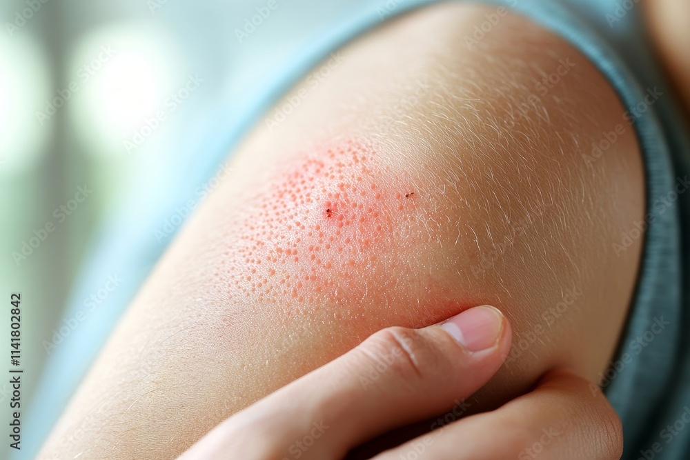 Fototapeta premium person have red rash on arm from insect bite allergic, Generative AI