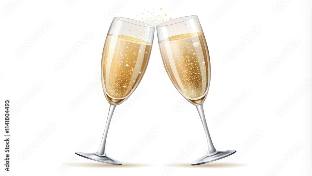Transform this minimalist champagne icon into a realistic clipart style, ideal for invitations and party decorations, showcasing bubbly flutes and chic design elements for celebrations. Transform this minimalist champagne icon into a realistic clipart style, ideal for invitations and party decorations, showcasing bubbly flutes and chic design elements for celebrations.
