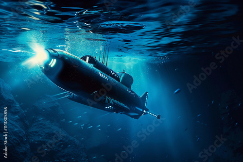 Wallpaper Mural Beautiful large bathyscaphe floating in middle of ocean during exploration Torontodigital.ca