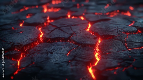 Molten Lava Flows Through Cracked Earth Surface