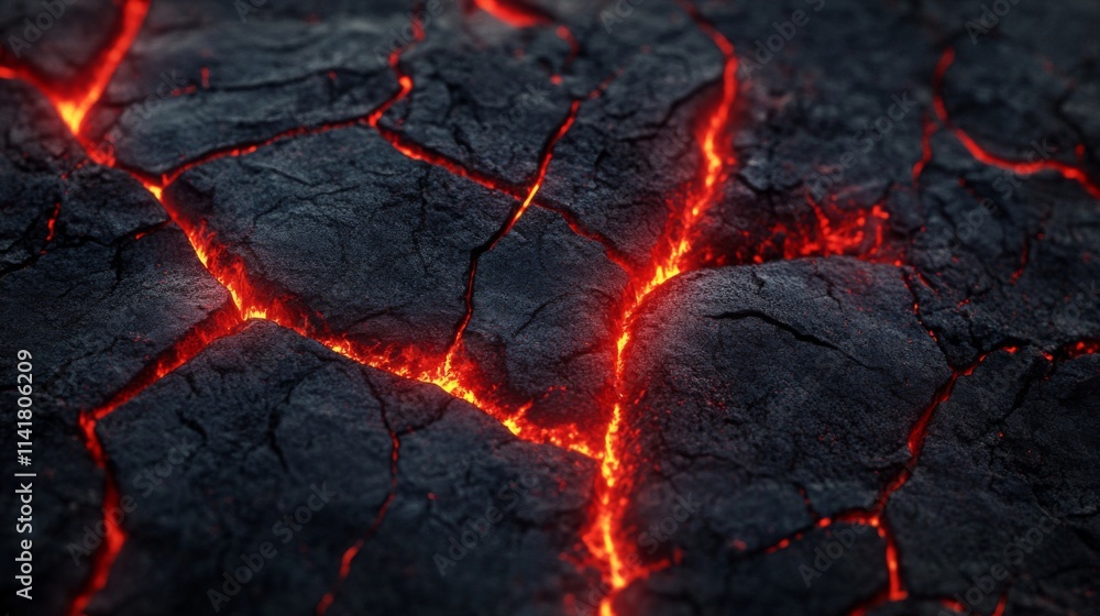 Molten Lava Cracks Through Dark Volcanic Rock Molten Lava Cracks Through Dark Volcanic Rock