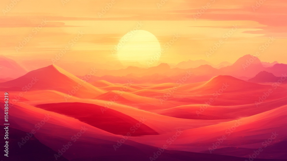 Vibrant sunset over rolling desert dunes. Vibrant sunset over rolling desert dunes.