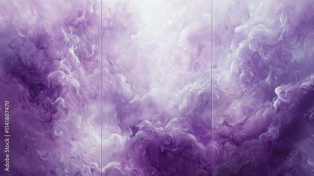 Abstract purple and white smoke clouds in triptych format. Abstract purple and white smoke clouds in triptych format.