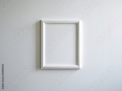 white frame mockup on white wall. Minimalism