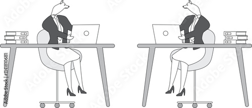 Two wolf businesswomen sitting at table talking negotiation, strong dialogue and meeting