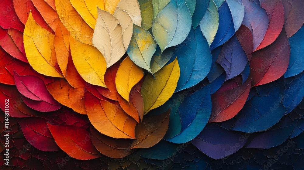 Colorful Impasto Leaf Painting Abstract Art Colorful Impasto Leaf Painting Abstract Art