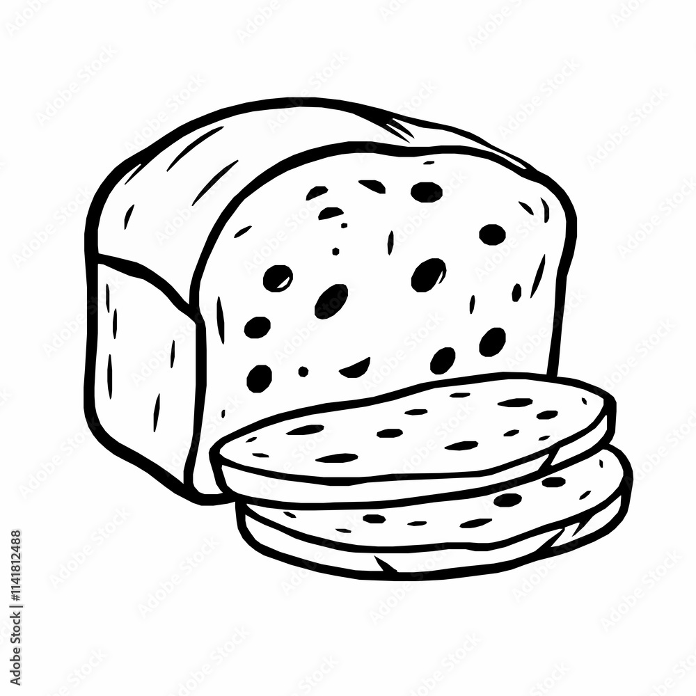 Black Outline Vector of Bread Loaf with Slices Black Outline Vector of Bread Loaf with Slices