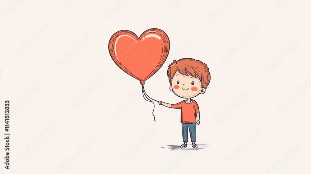 A boy with a heart-shaped balloon, perfect for a minimal and sweet Valentine's Day look. A boy with a heart-shaped balloon, perfect for a minimal and sweet Valentine's Day look.