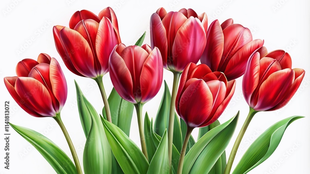 Vibrant red tulips isolated against a white background, perfect for floral-themed designs, decorations, and artistic projects. Ideal clipart for enhancing creative presentations. Vibrant red tulips isolated against a white background, perfect for floral-themed designs, decorations, and artistic projects. Ideal clipart for enhancing creative presentations.