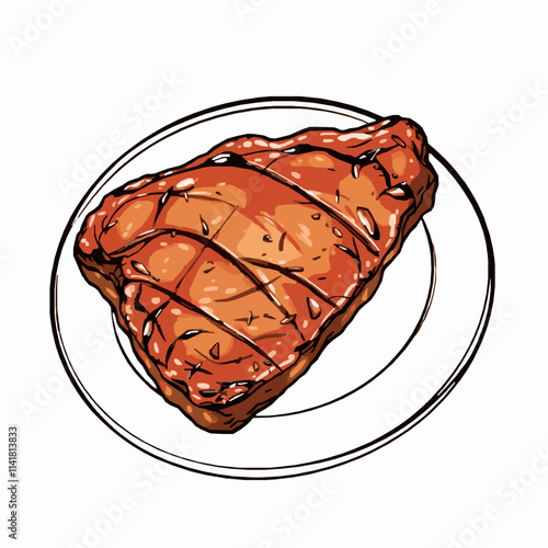 Black Outline Vector of Steak on a Plate