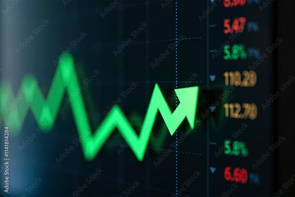 Stock market board displaying significant gains, reflecting investor confidence and economic growth, with numbers and arrows indicating upward trends. Stock market board displaying significant gains, reflecting investor confidence and economic growth, with numbers and arrows indicating upward trends.